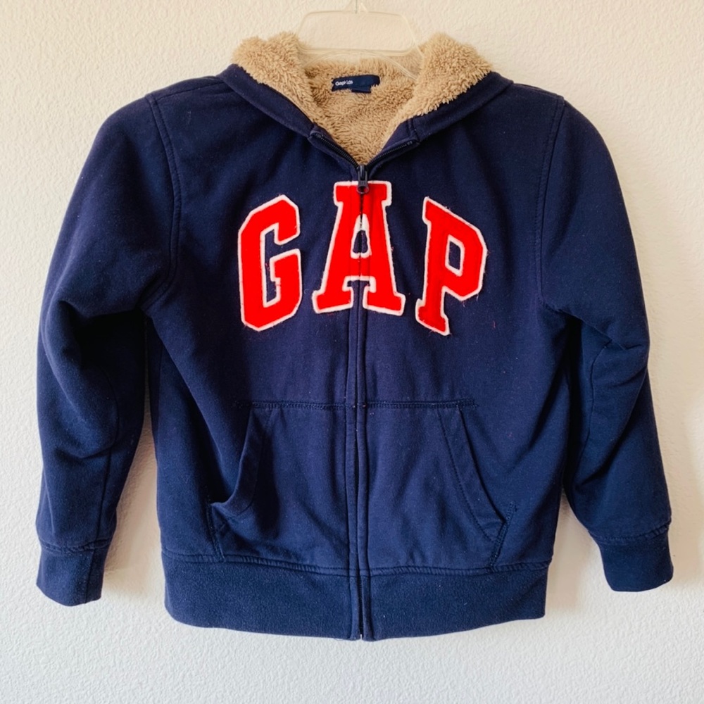 Boys Blue Gap logo Hoodie Full zip Sherpa lined